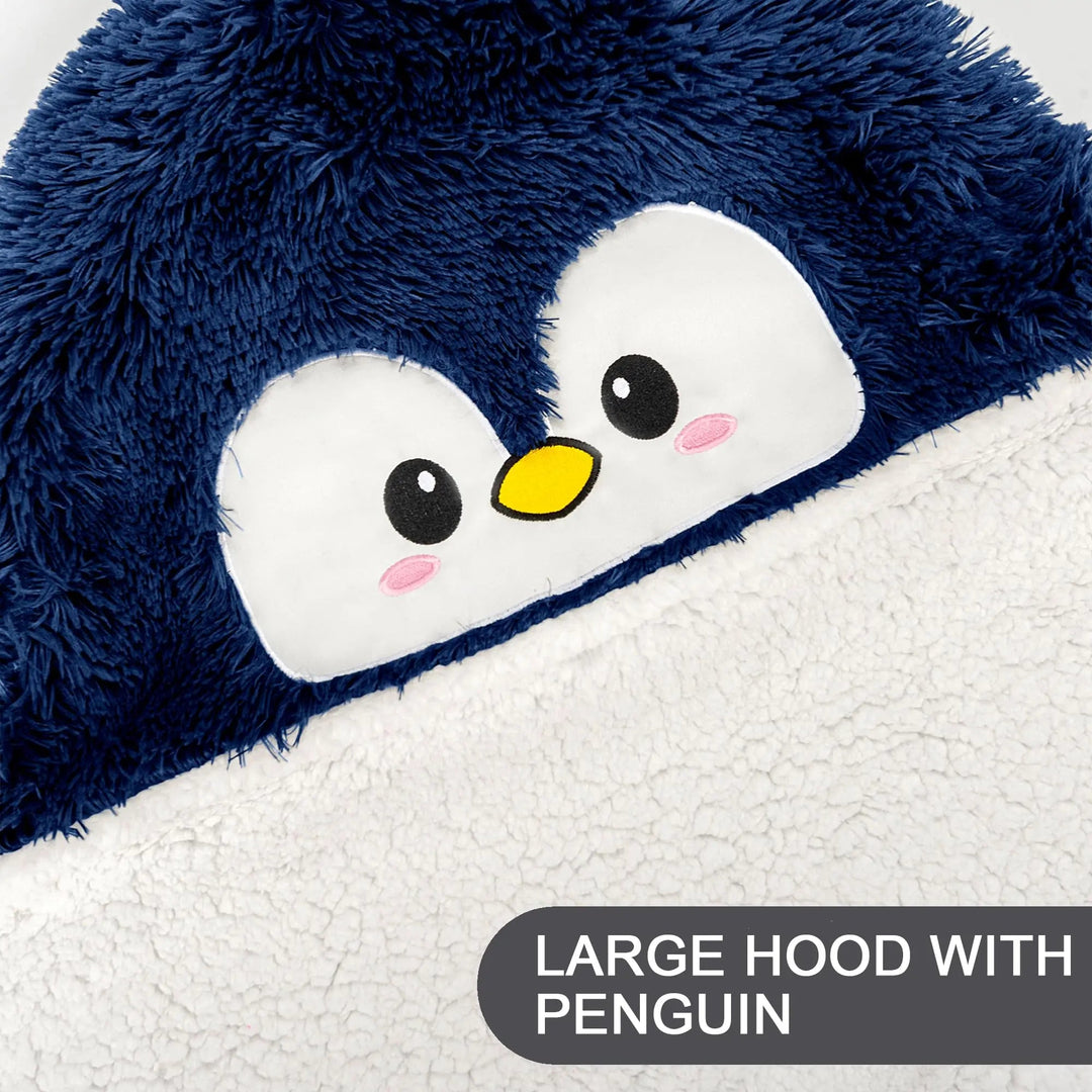Penguin Wearable Blanket with Oversized Hood and Button Front