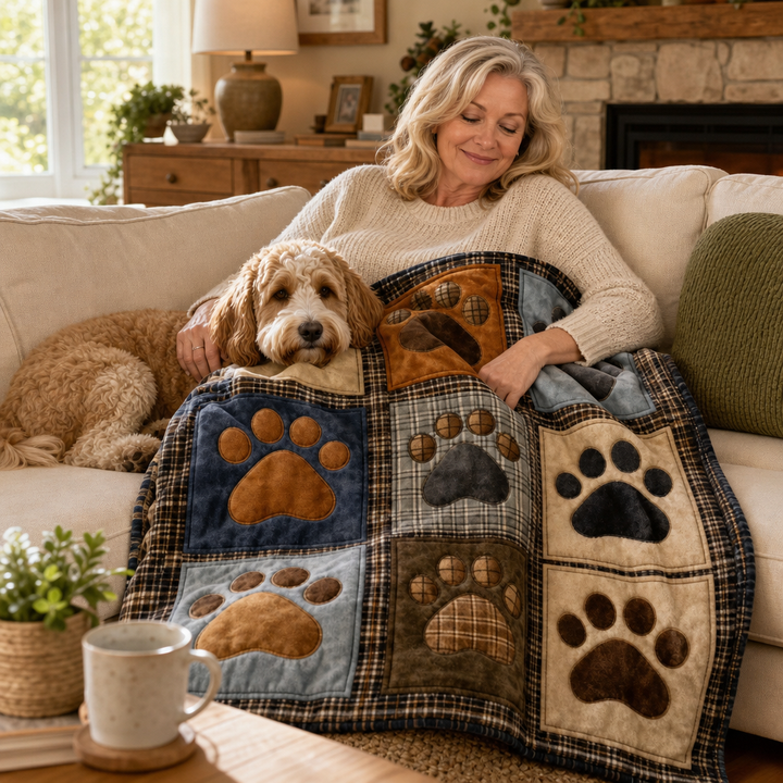 Paw Print Flannel Blanket – Soft on Both Sides for Couch and Bed