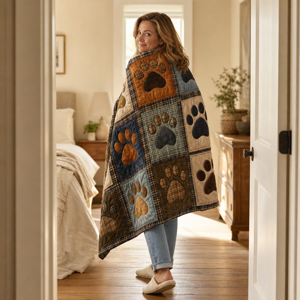 Paw Print Flannel Blanket – Soft on Both Sides for Couch and Bed