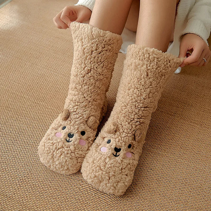 Cute Bear Fleece Socks with Non-Slip Grip
