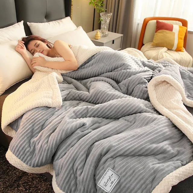 Soft Winter Fleece Throw in Solid and Striped Colors