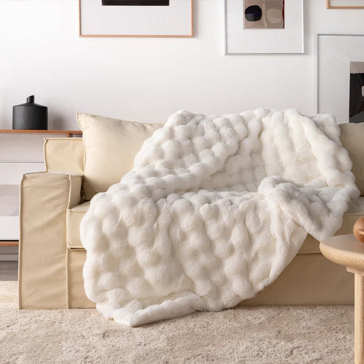 Double-Lined Faux Rabbit Fur Throw Blanket with Real Weight