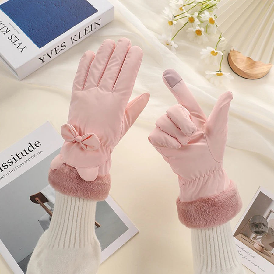 Elegant Waterproof Touchscreen Gloves with Bow Detail