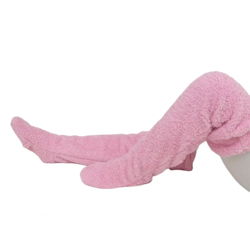 Long Coral Fleece Lounge Socks with Open-Foot Design