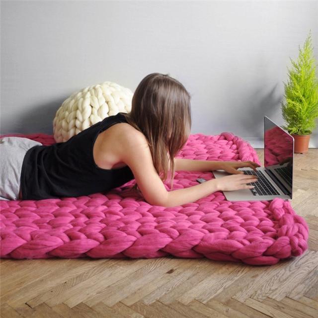 Handmade Chunky Knit Blanket Comfy &amp; Warm - 80 x100 cm