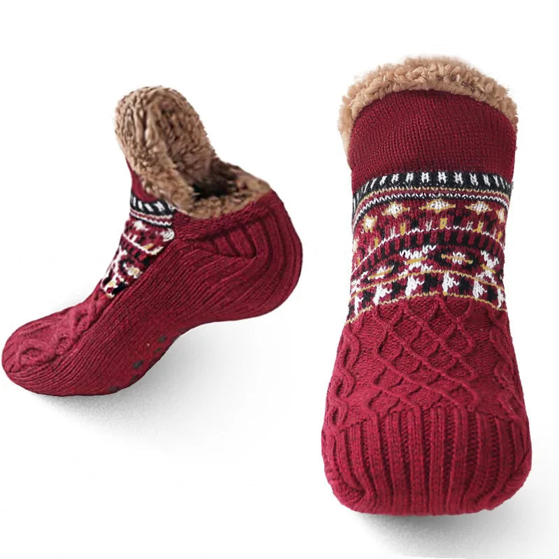 Plushley™ Snowflake Pattern Fleece-Lined Socks with Non-Slip Grips
