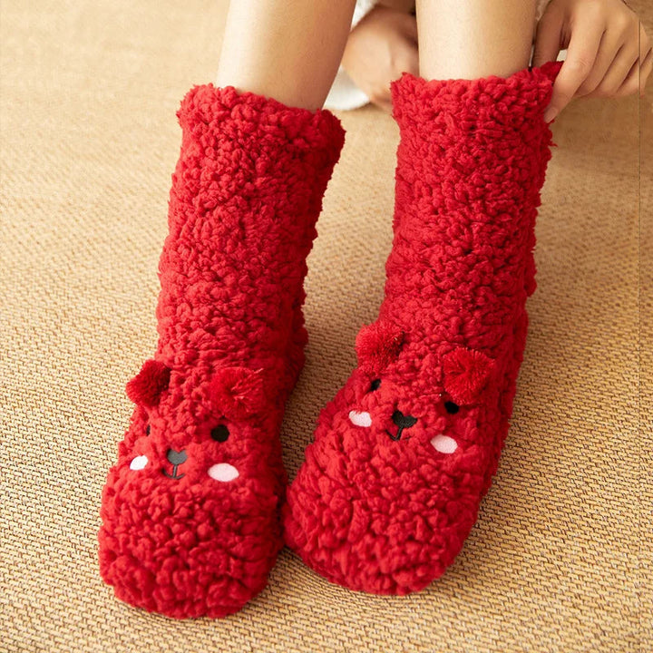 Cute Bear Fleece Socks with Non-Slip Grip