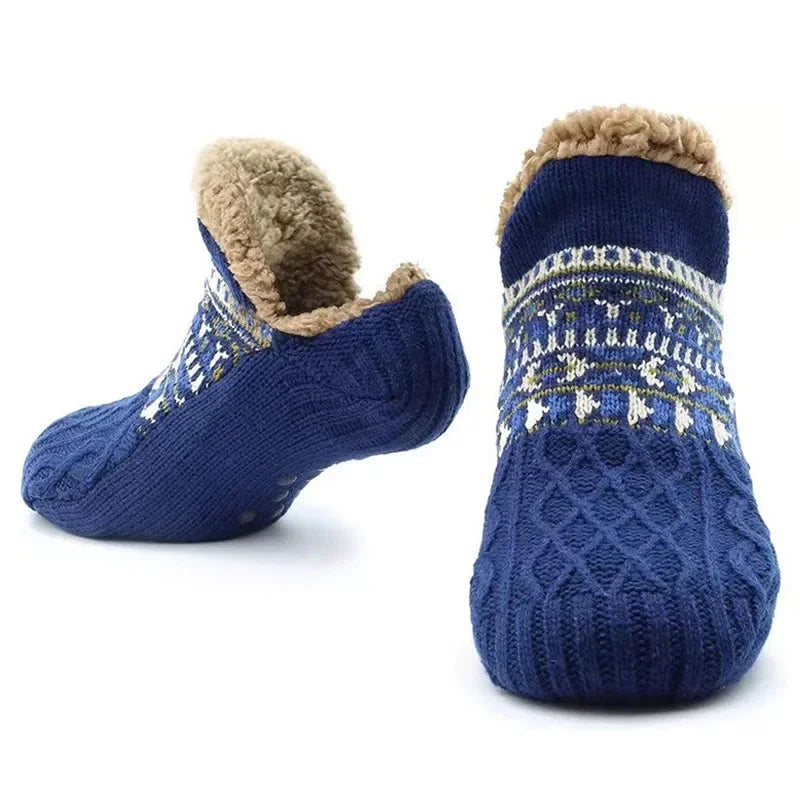 Plushley™ Snowflake Pattern Fleece-Lined Socks with Non-Slip Grips