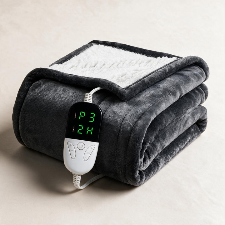 Plushley™ Sherpa Heated Throw with 6 Heat Settings &amp; Timer
