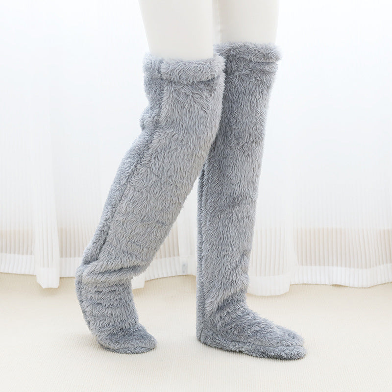 Fluffy Knee-High Leg Warmer Socks with Open-Toe Design