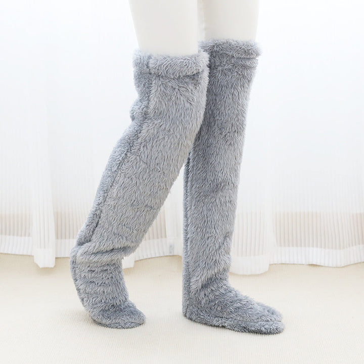 Fluffy Knee-High Leg Warmer Socks with Open-Toe Design