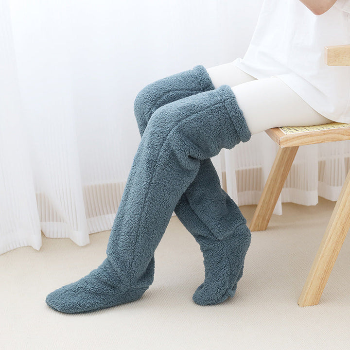 Fluffy Knee-High Leg Warmer Socks with Open-Toe Design