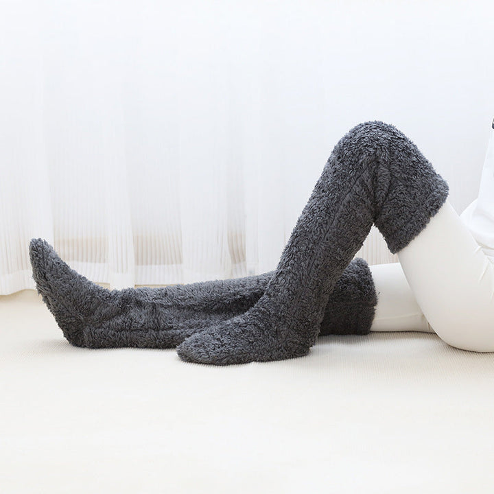 Fluffy Knee-High Leg Warmer Socks with Open-Toe Design