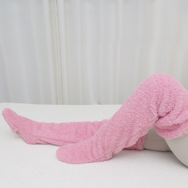 Fluffy Knee-High Leg Warmer Socks with Open-Toe Design