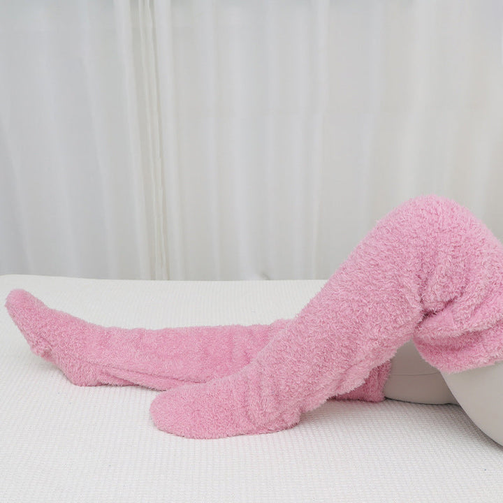 Fluffy Knee-High Leg Warmer Socks with Open-Toe Design