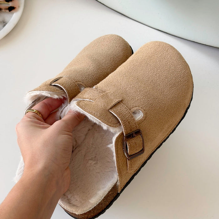 Plushley™ Suede Clogs with Faux Fur Lining and Cork Footbed