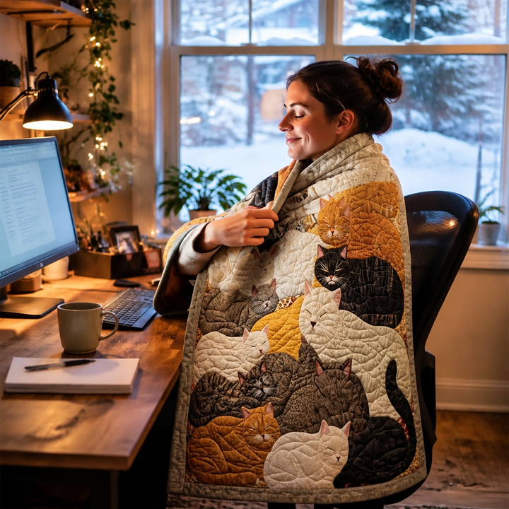 Reversible Flannel Throw Blanket with Nine Sleeping Cats