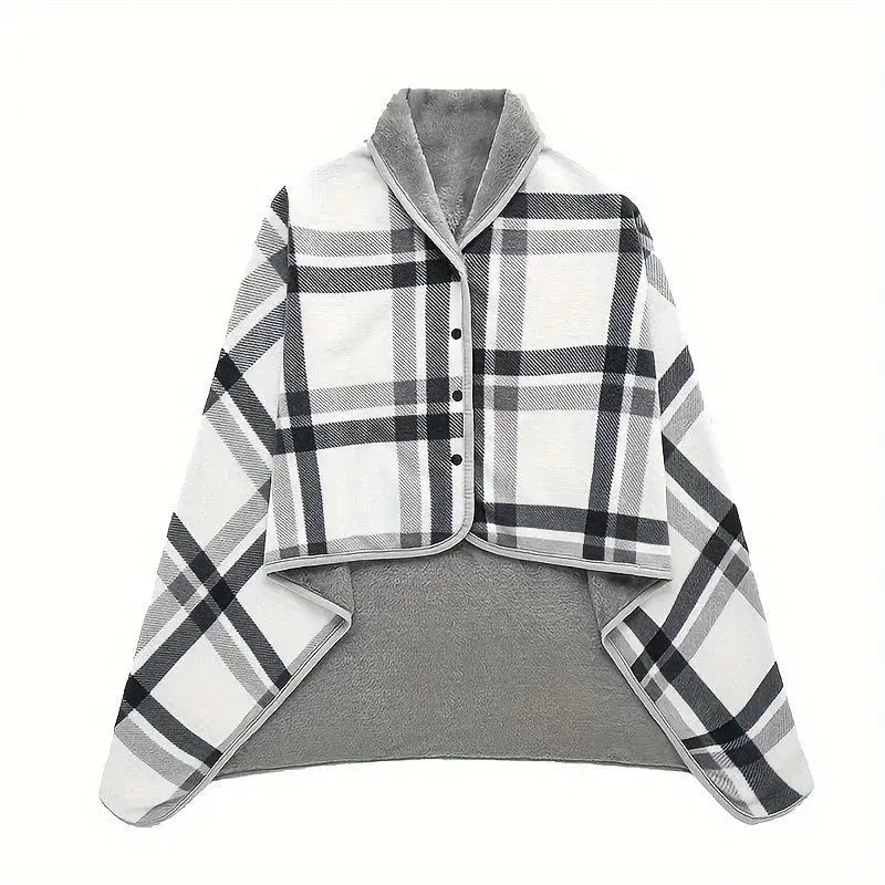 Wearable Plaid Blanket with Snaps – Poncho, Cape or Wrap