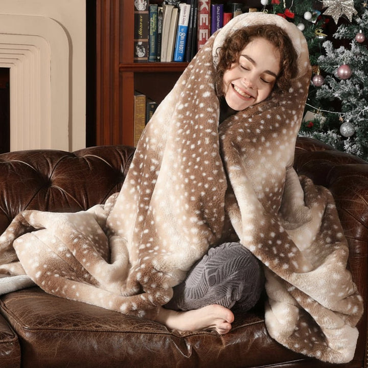 Reversible Plush Throw Blanket With Deer Design