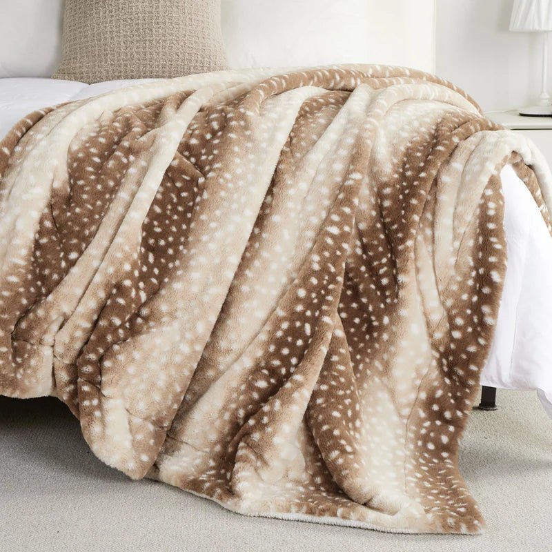 Reversible Plush Throw Blanket With Deer Design
