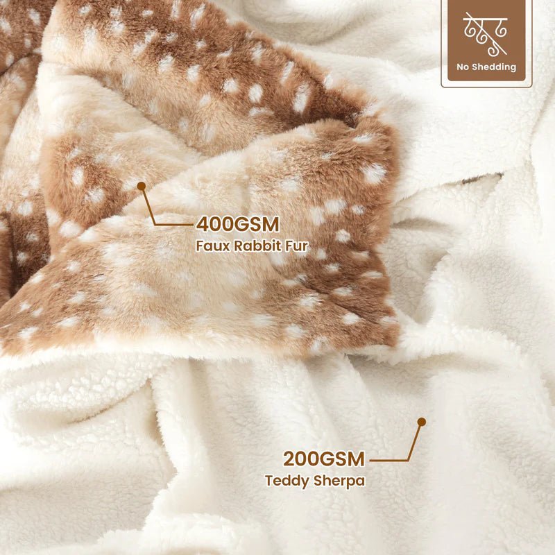 Reversible Plush Throw Blanket With Deer Design