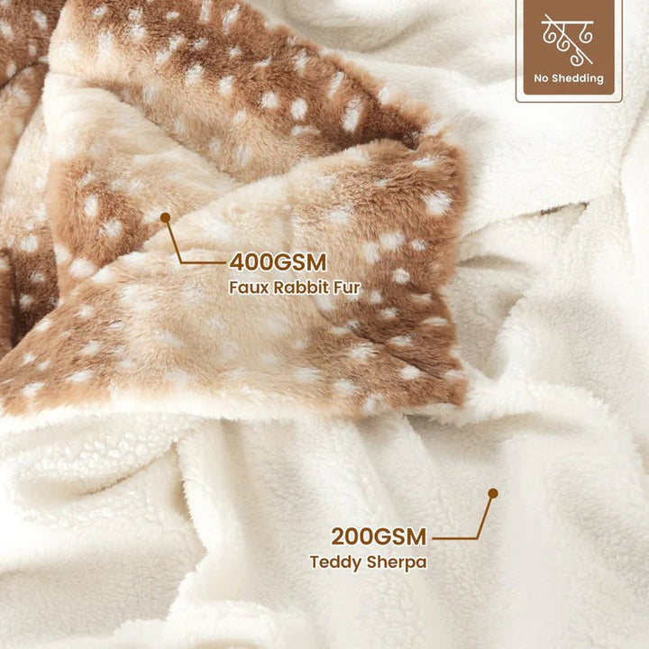 Reversible Plush Throw Blanket With Deer Design