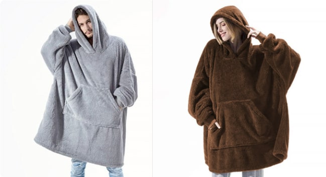 Wearable Blanket Hoodie with Oversized Fleece and Kangaroo Pocket