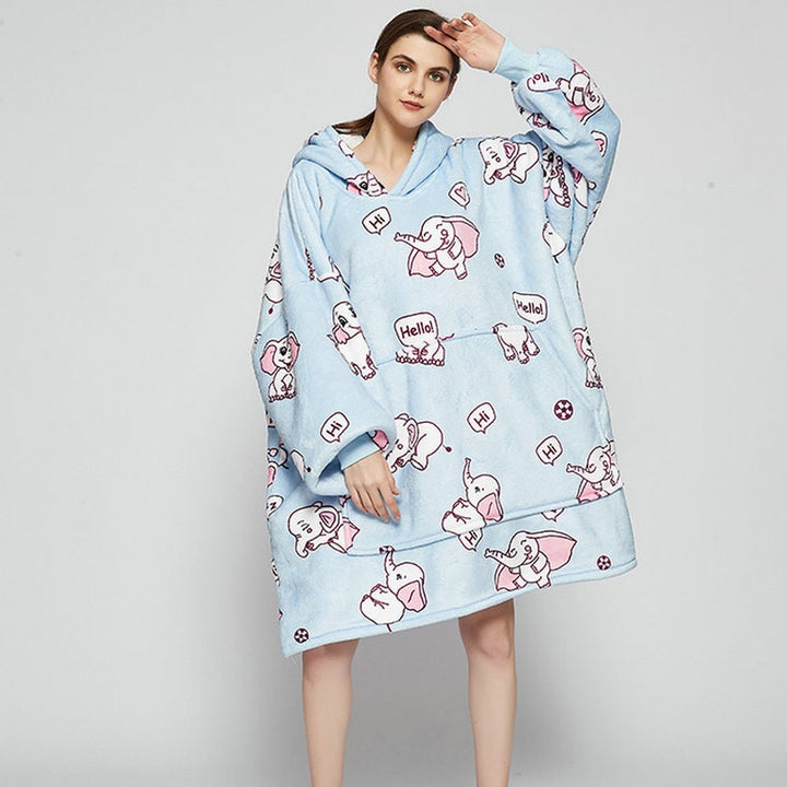 Wearable Blanket Hoodie with Sherpa Lining Oversized Fleece Pullover