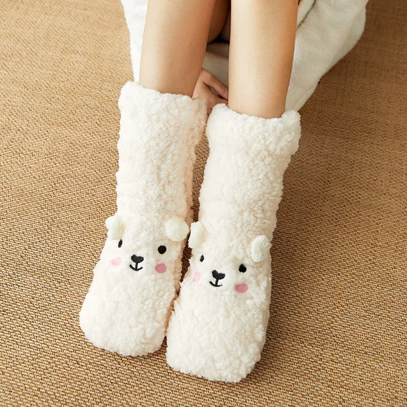 Cute Bear Fleece Socks with Non-Slip Grip