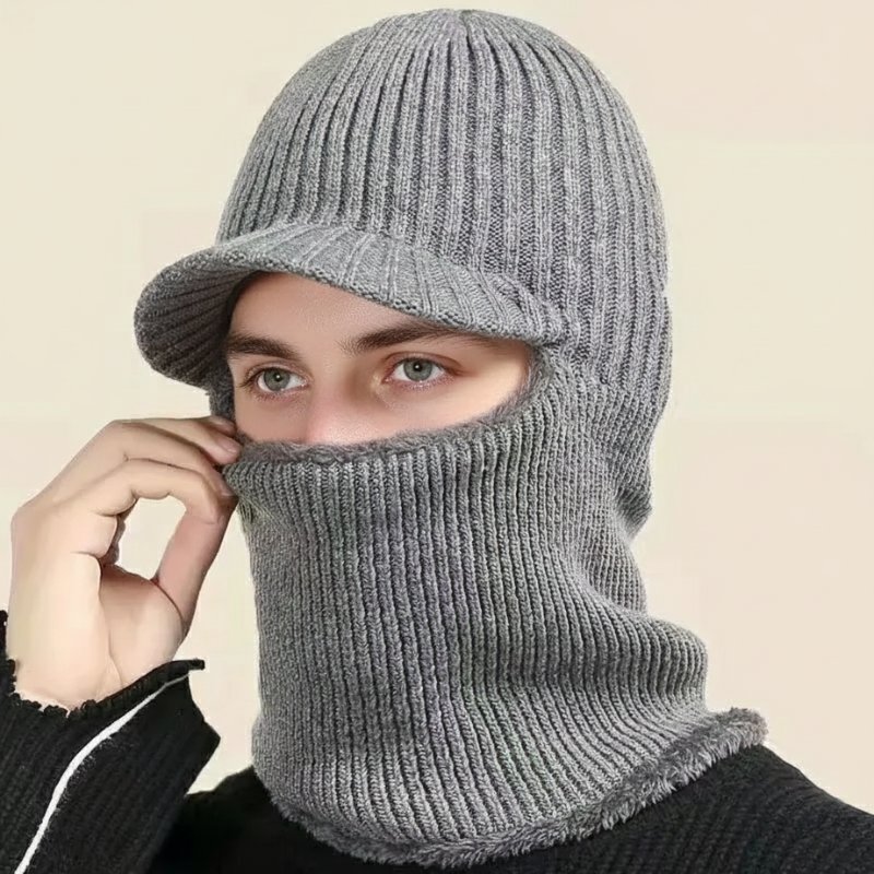 Knit Balaclava Beanie with Visor and Plush Fleece Lining